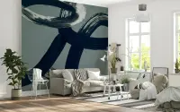 Contemporary Abstract Indigo Brushstroke Wall Mural