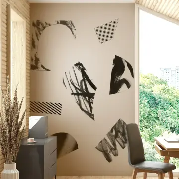 Modern Abstract Black and White Ink Art Wall Mural