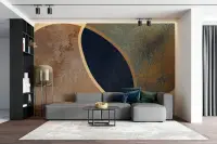 Textured Abstract Gold and Navy Geometric Wall Mural