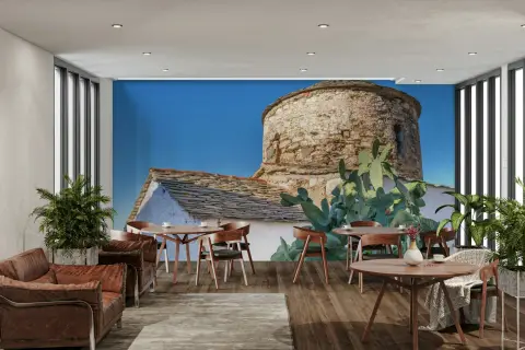 Rustic Stone Tower and Cactus Scenic Wall Mural