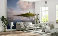 Serene Floating Island Reflection Wall Mural