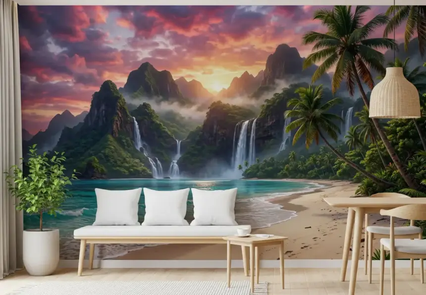 Island Waterfalls Wall Mural