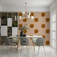Warm Orange Floral Textured Wallpaper
