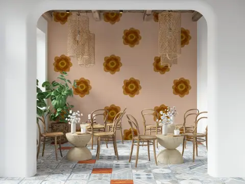 Warm Orange Floral Textured Wallpaper