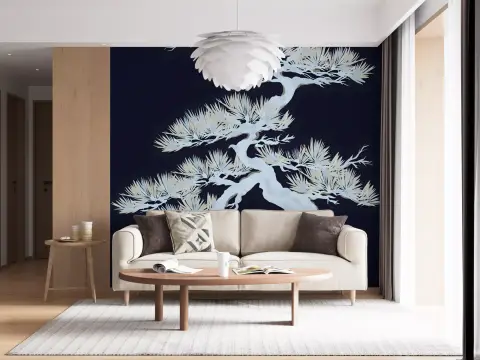 Abstract Japanese Pine Tree Silhouette Wall Mural