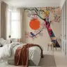 Vibrant Abstract Tree and Bird Wall Mural with Sunrise 2