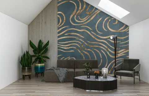 Abstract Gold Wave Pattern Wall Mural