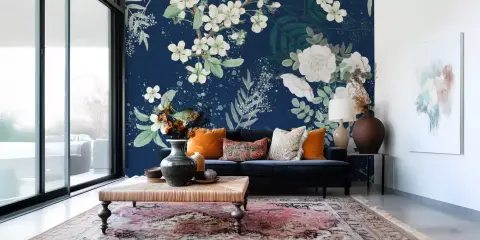 Vintage White Blossom Botanical Wall Mural