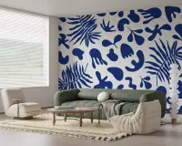 Contemporary Blue Abstract Botanical Wall Mural