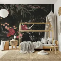 Artistic Dark Floral Wallpaper Mural