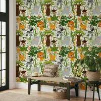 Playful Jungle Safari Animals Wallpaper