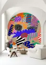 Whimsical Abstract Forms Stripes Dots Wallpaper Mural 1