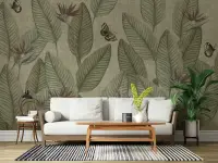 Vintage Tropical Foliage and Butterfly Wall Mural