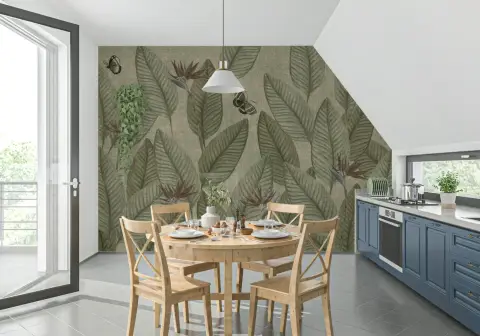 Vintage Tropical Foliage and Butterfly Wall Mural