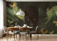 Jungle Gaze Black Panther Tropical Wall Mural