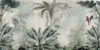 Misty Tropical Jungle Parrots Wallpaper Mural