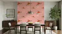 Playful Pink UFO and Star Pattern Wallpaper