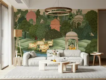 Traditional Indian Krishna Leela Forest Wall Mural