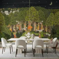 Enchanted Krishna Forest Night Wall Mural