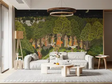 Enchanted Krishna Forest Night Wall Mural