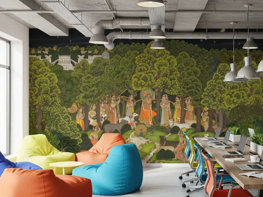 Krishna's Enchanted Forest Night Wall Mural
