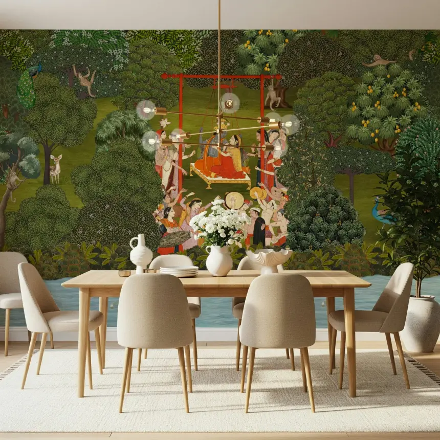 Krishna's Garden Swing Wall Mural