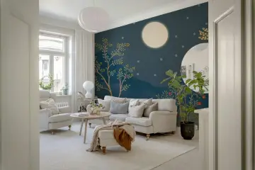 Divine Krishna Flute Player Moonlit Wall Mural