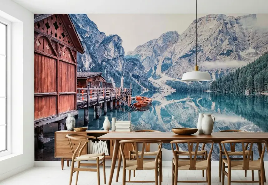 Lago Di Braies Reflection Wall Mural