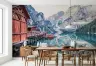 Alpine Lake Boathouse Reflection Wall Mural 2