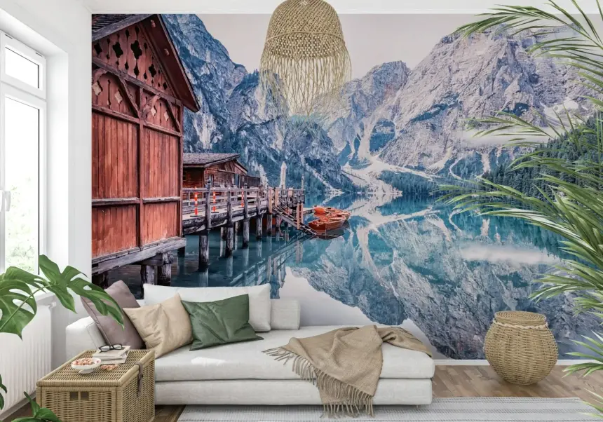 Lago Di Braies Reflection Wall Mural