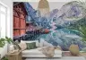 Alpine Lake Boathouse Reflection Wall Mural 1