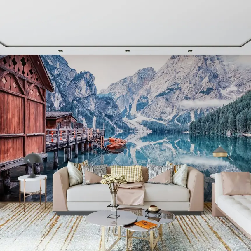 Lago Di Braies Reflection Wall Mural