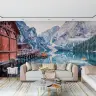 Alpine Lake Boathouse Reflection Wall Mural 4