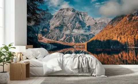 Autumn Mountain Lake Reflection Wall Mural