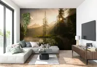 Golden Hour Lakeside Forest Wall Mural