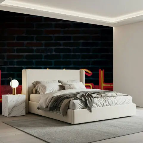 Modern Neon Laugh Word Brick Texture Wall Mural