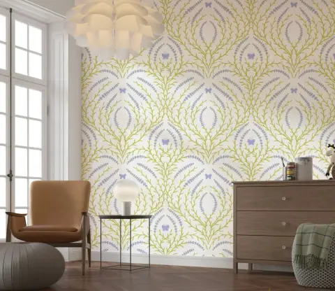 Symmetrical Lavender Bloom Pattern Wallpaper