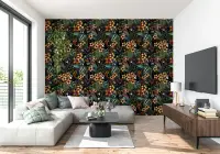 Exotic Lemur and Tropical Floral Wallpaper