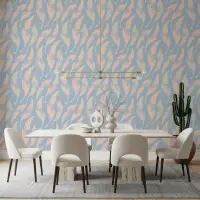 Ethereal Pastel Feather Leaf Pattern Wallpaper