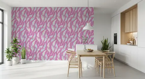 Whimsical Pastel Feather Pattern Wallpaper