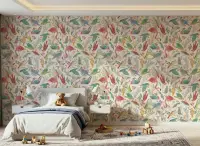 Vibrant Birds and Botanical Foliage Wallpaper