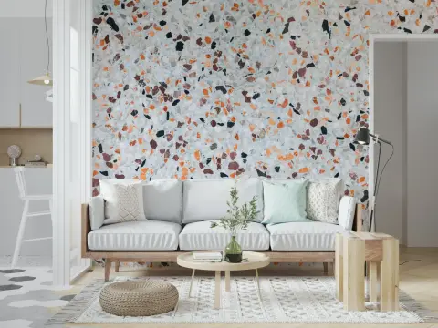 Rustic Orange Terrazzo Fragments Wallpaper Mural