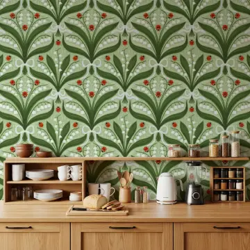 Vintage Lily of the Valley and Ladybug Botanical Wallpaper