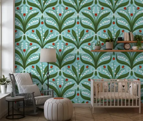 Whimsical Lily of the Valley Ladybug Wallpaper