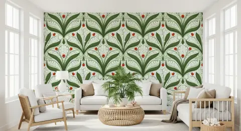Lily of the Valley and Ladybug Botanical Wallpaper