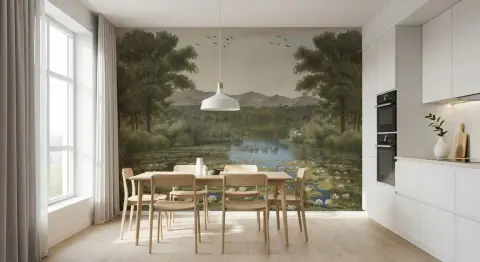 Vintage Forest River Scenic Wall Mural