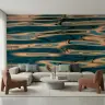 Golden Teal Abstract Water Reflections Wall Mural 2