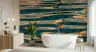 Golden Teal Abstract Water Reflections Wall Mural 3