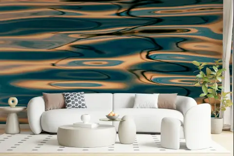 Golden Teal Abstract Water Reflections Wall Mural