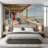 Vibrant Coastal Town Pergola Wall Mural 3